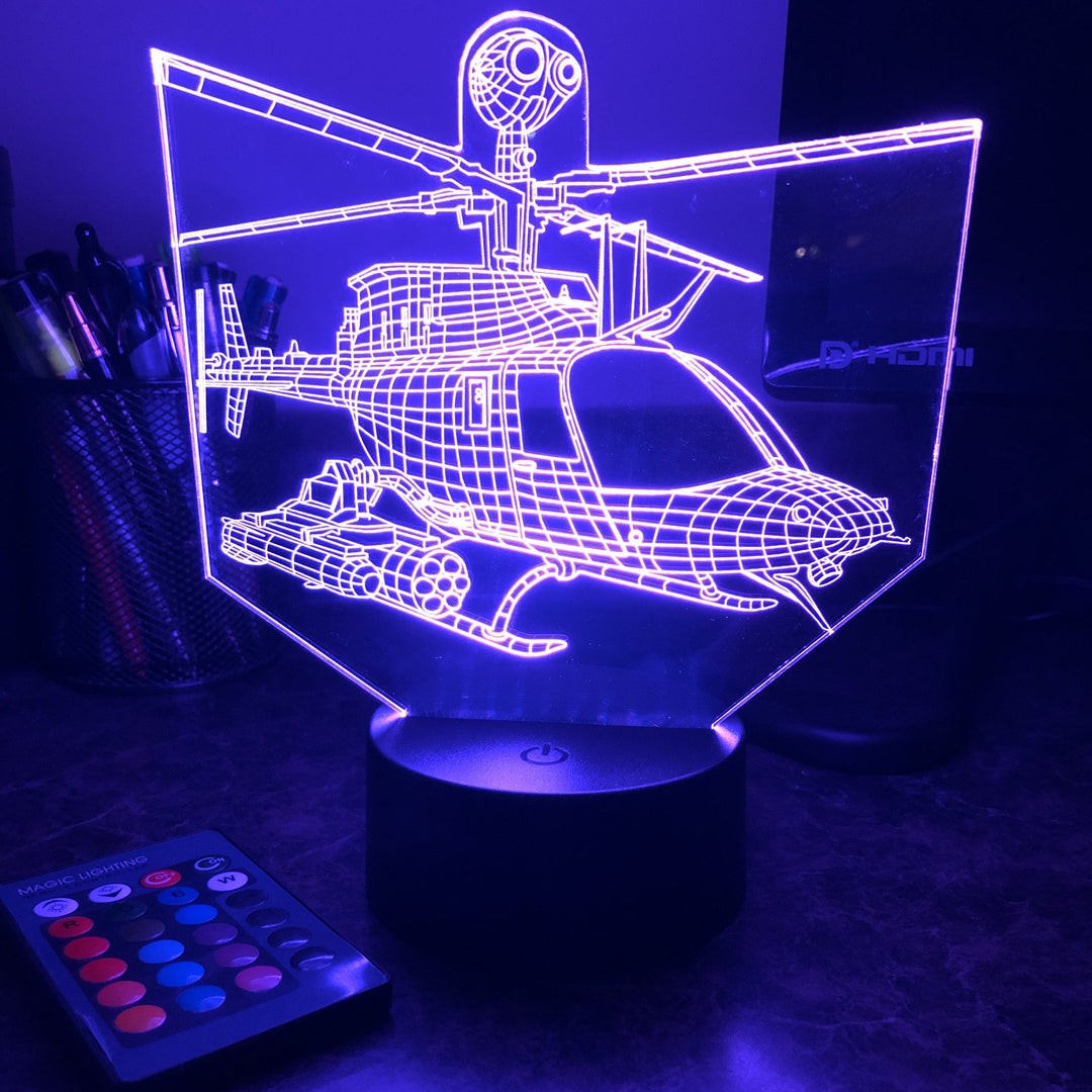 OH-58 Kiowa Helicopter - 3D Optical Illusion Lamp - carve-craftworks-llc