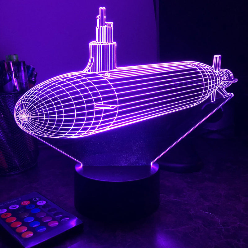 Seawolf Class Submarine - 3D Optical Illusion Lamp - carve-craftworks-llc