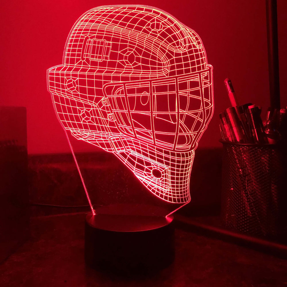 Hockey Goalie Mask - 3D Optical Lamp Night Light - carve-craftworks-llc