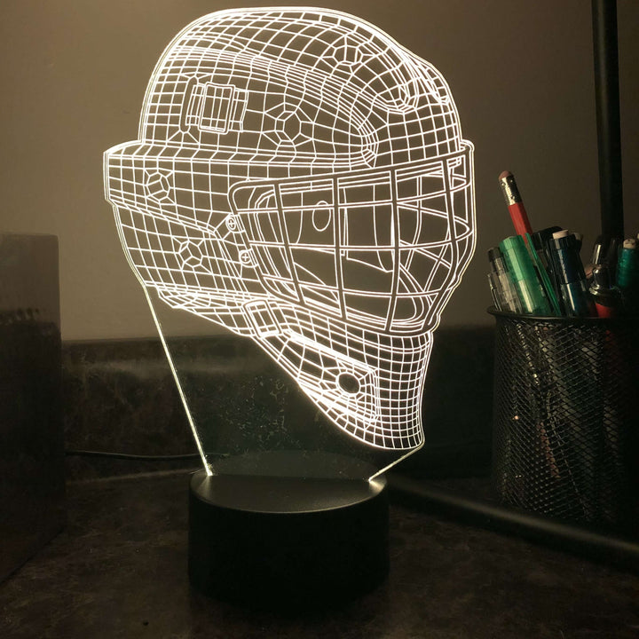 Hockey Goalie Mask - 3D Optical Lamp Night Light - carve-craftworks-llc