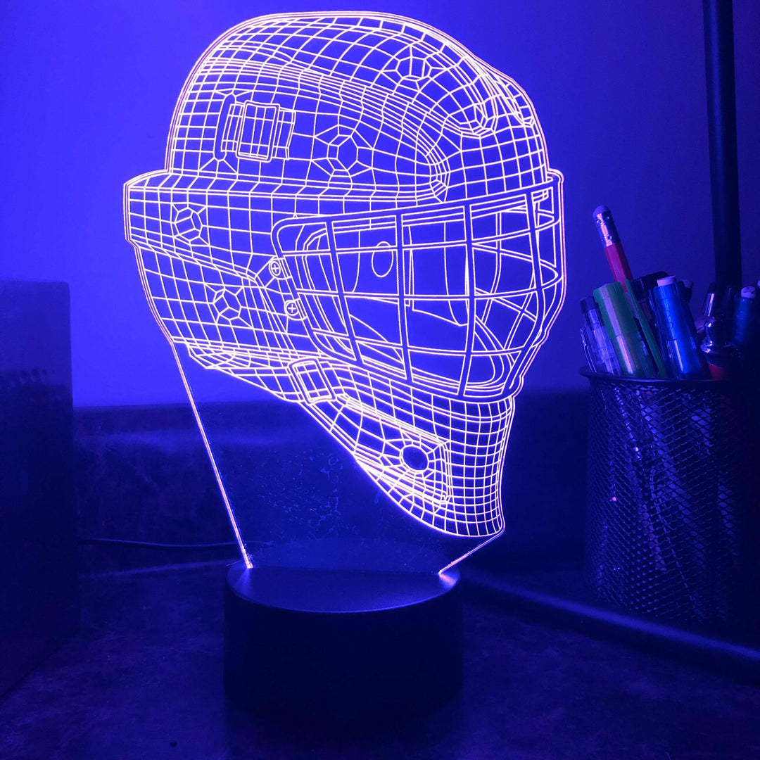 Hockey Goalie Mask - 3D Optical Lamp Night Light - carve-craftworks-llc