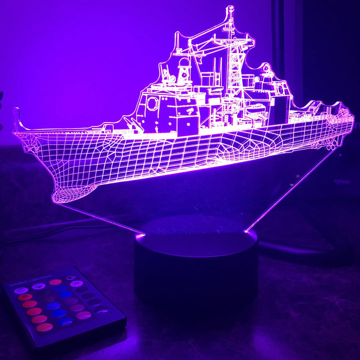 USN Ticonderoga Class Cruiser  (CG) - 3D Optical Illusion Lamp - carve-craftworks-llc