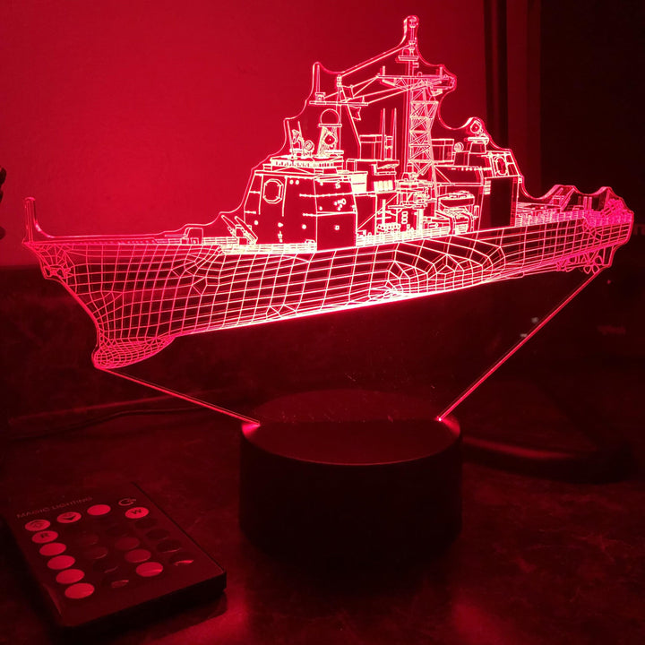 USN Ticonderoga Class Cruiser  (CG) - 3D Optical Illusion Lamp - carve-craftworks-llc