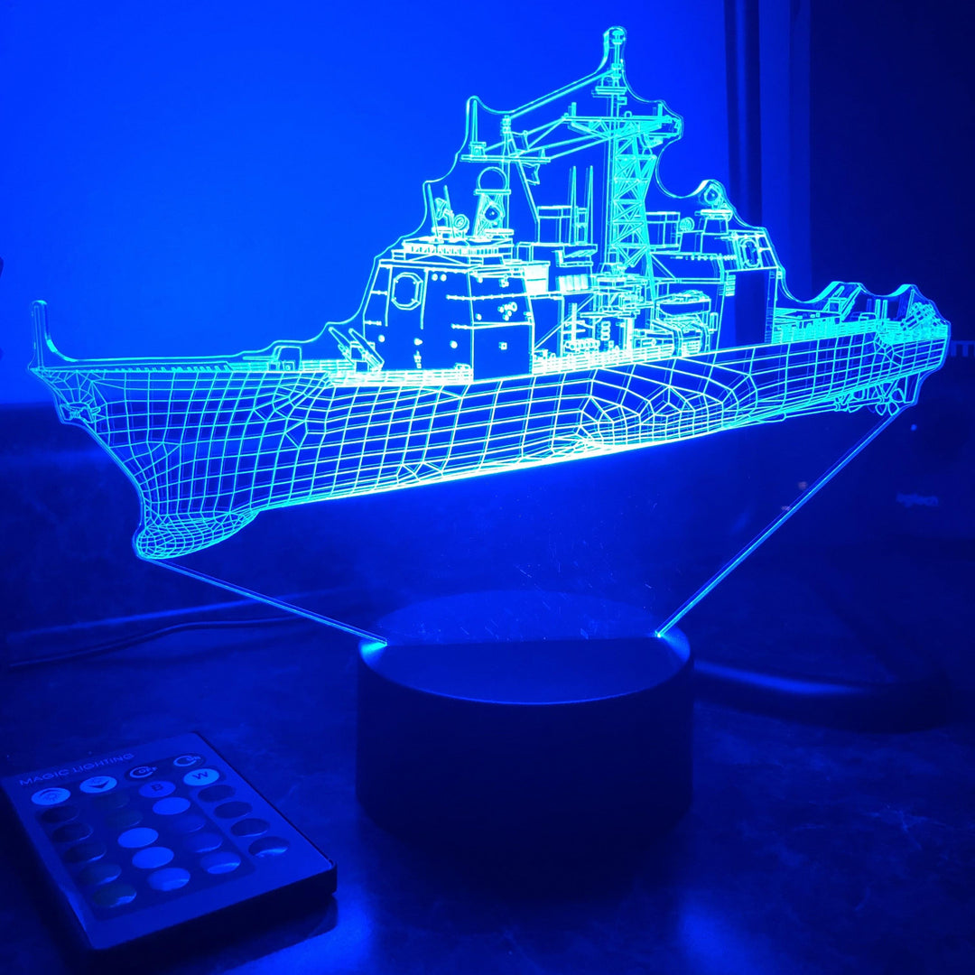 USN Ticonderoga Class Cruiser  (CG) - 3D Optical Illusion Lamp - carve-craftworks-llc