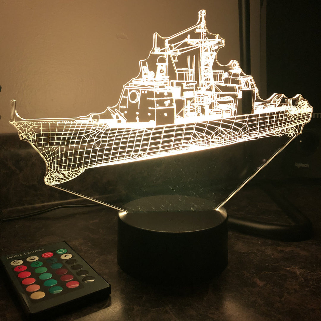 USN Ticonderoga Class Cruiser  (CG) - 3D Optical Illusion Lamp - carve-craftworks-llc