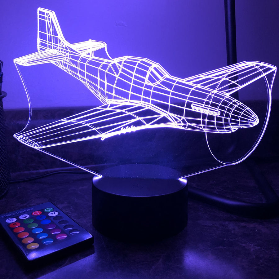 P-51 Mustang Fighter Plane - 3D Optical Illusion Lamp - carve-craftworks-llc