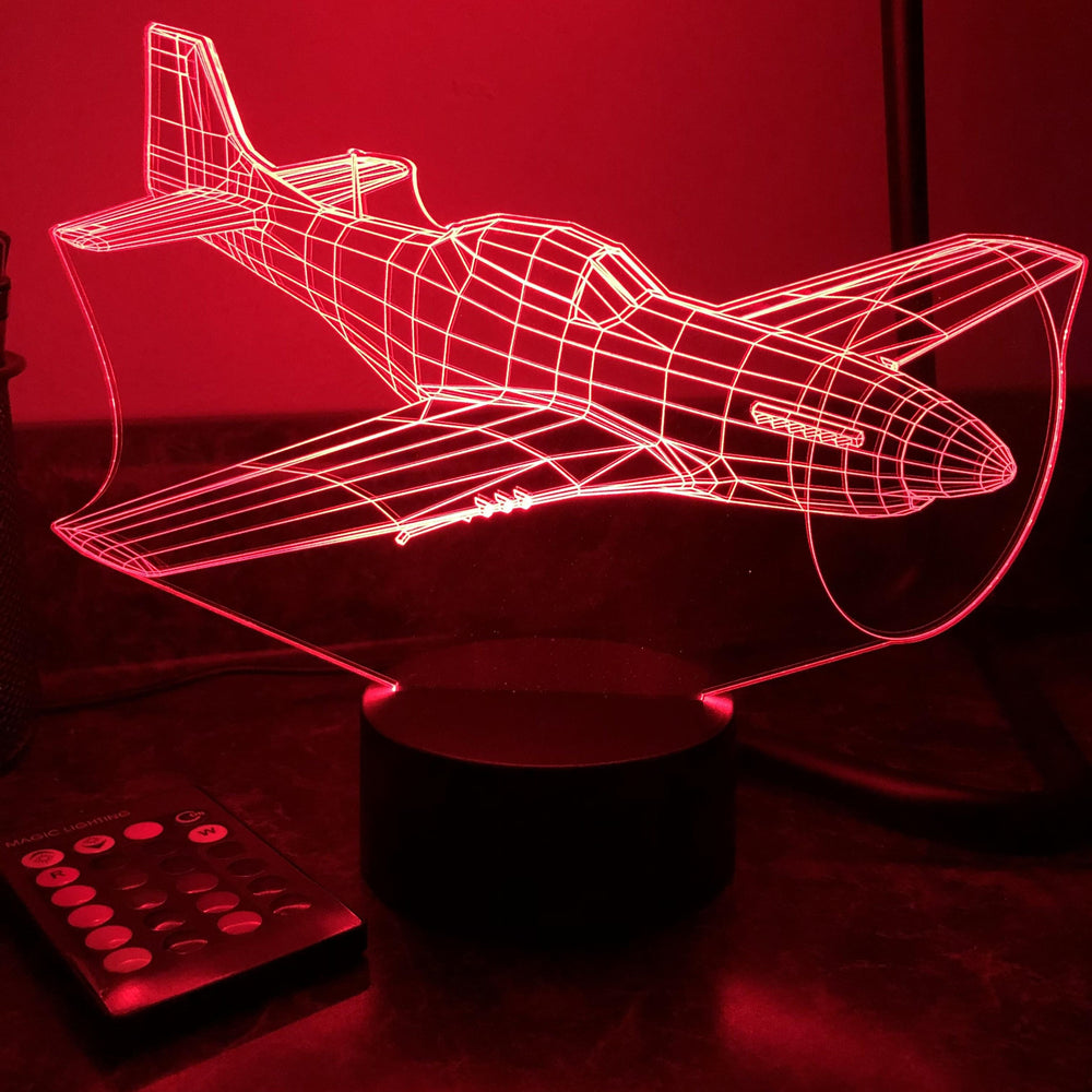 P-51 Mustang Fighter Plane - 3D Optical Illusion Lamp - carve-craftworks-llc