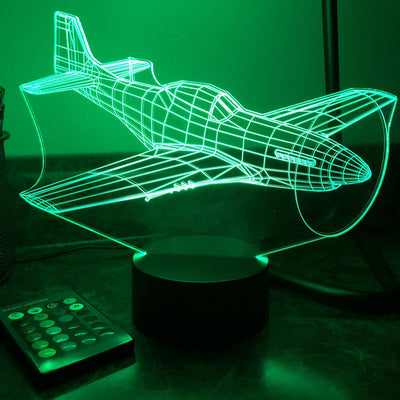 P-51 Mustang Fighter Plane - 3D Optical Illusion Lamp - carve-craftworks-llc
