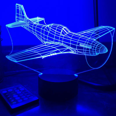 P-51 Mustang Fighter Plane - 3D Optical Illusion Lamp - carve-craftworks-llc