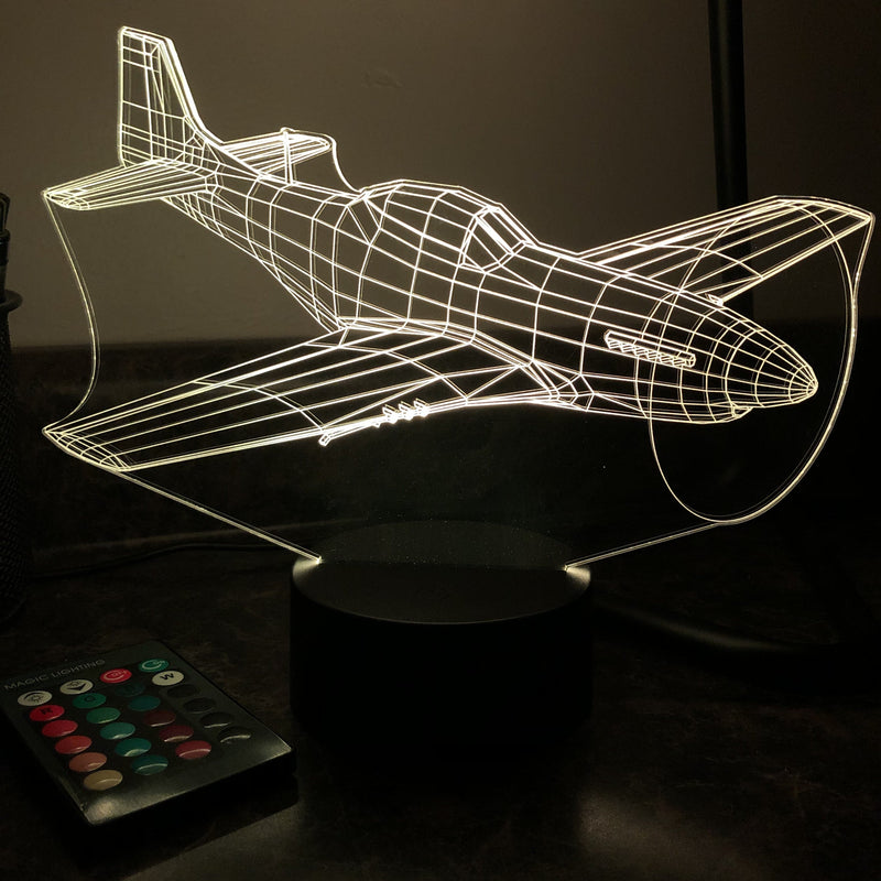 P-51 Mustang Fighter Plane - 3D Optical Illusion Lamp - carve-craftworks-llc