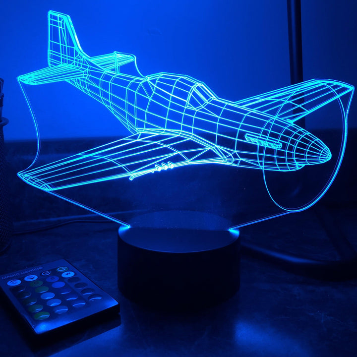 P-51 Mustang Fighter Plane - 3D Optical Illusion Lamp - carve-craftworks-llc