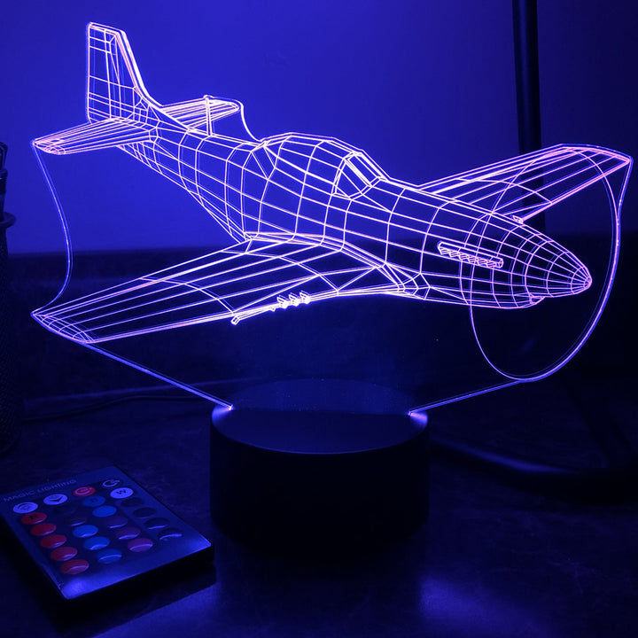 P-51 Mustang Fighter Plane - 3D Optical Illusion Lamp - carve-craftworks-llc
