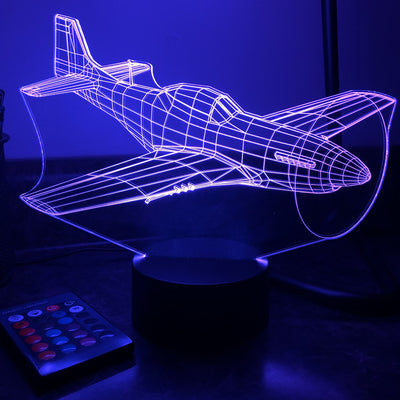 P-51 Mustang Fighter Plane - 3D Optical Illusion Lamp - carve-craftworks-llc