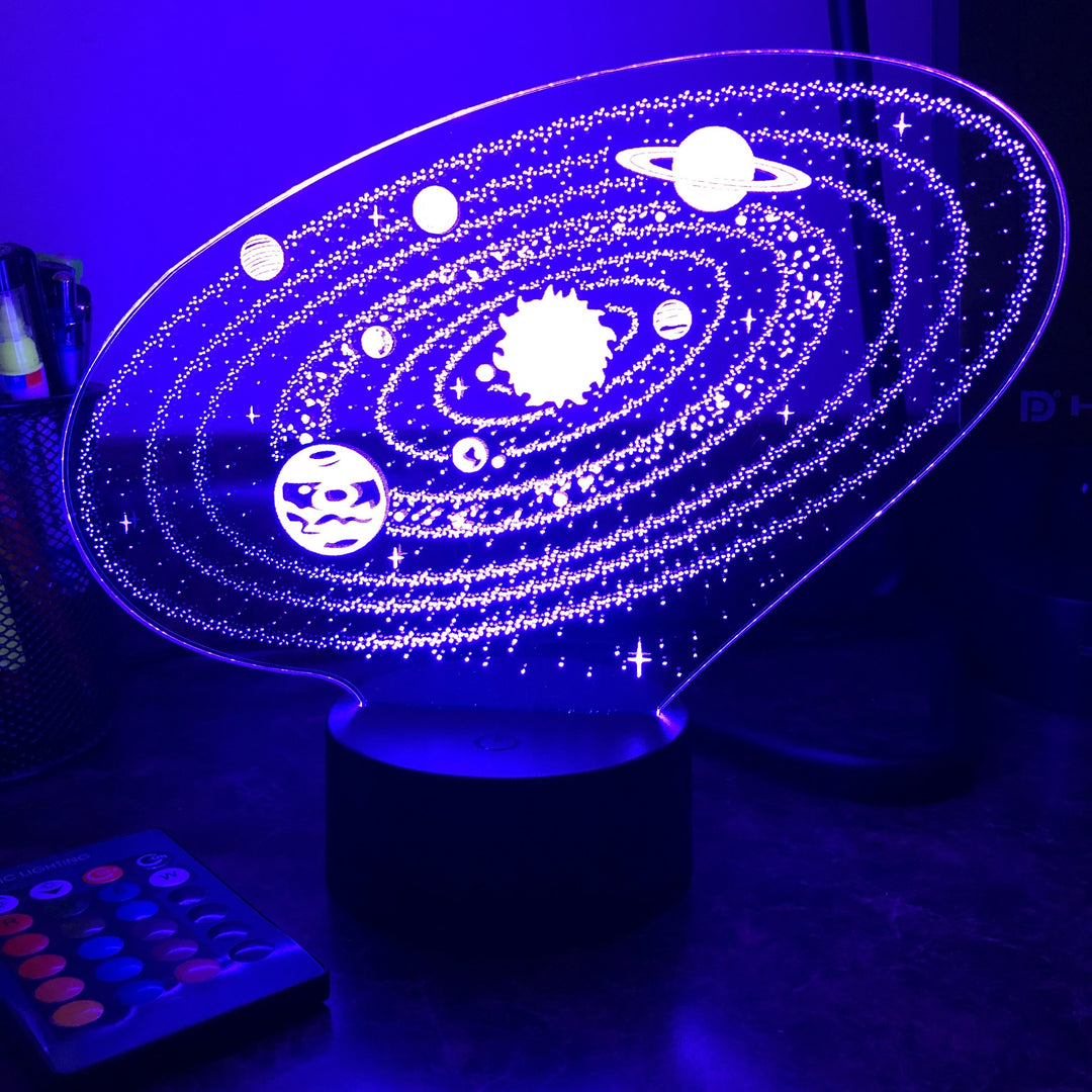 Outer Space Solar System - 3D Optical Illusion Lamp - carve-craftworks-llc