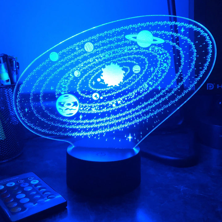 Outer Space Solar System - 3D Optical Illusion Lamp - carve-craftworks-llc