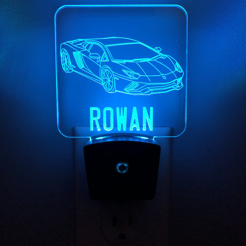 Sports Car 1 Personalized Night Light w/ License Plate Font - carve-craftworks-llc