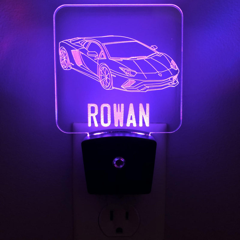 Sports Car 1 Personalized Night Light w/ License Plate Font - carve-craftworks-llc