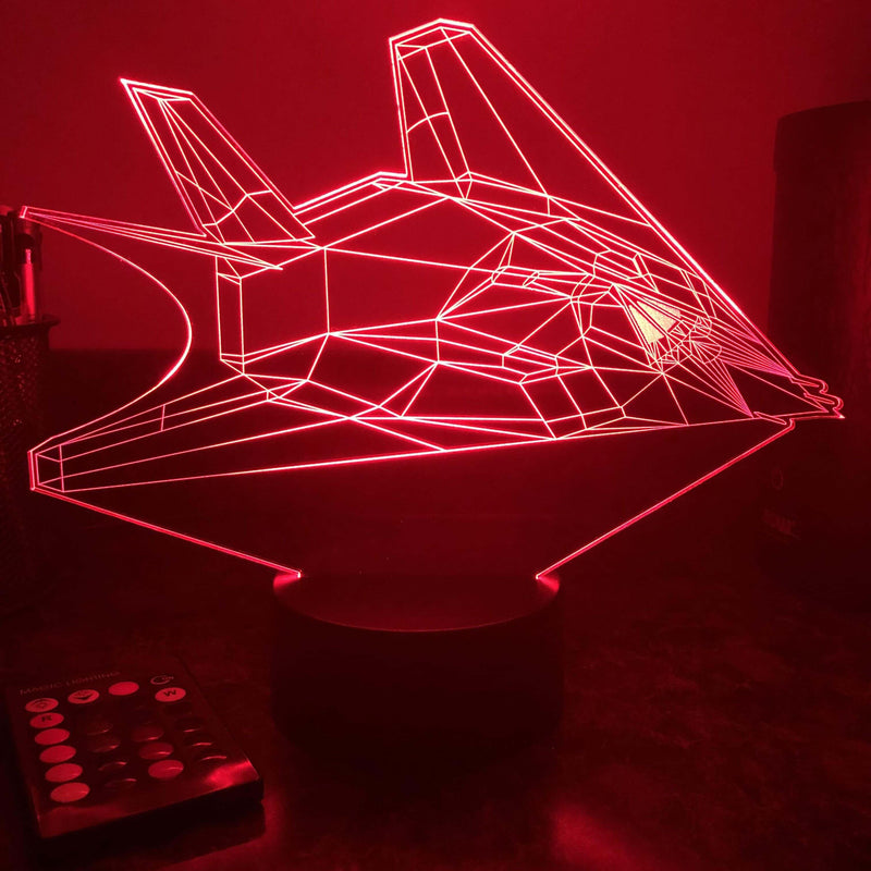 F-117 Nighthawk Stealth Bomber - 3D Optical Illusion Lamp - carve-craftworks-llc