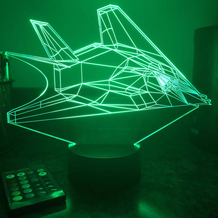 F-117 Nighthawk Stealth Bomber - 3D Optical Illusion Lamp - carve-craftworks-llc