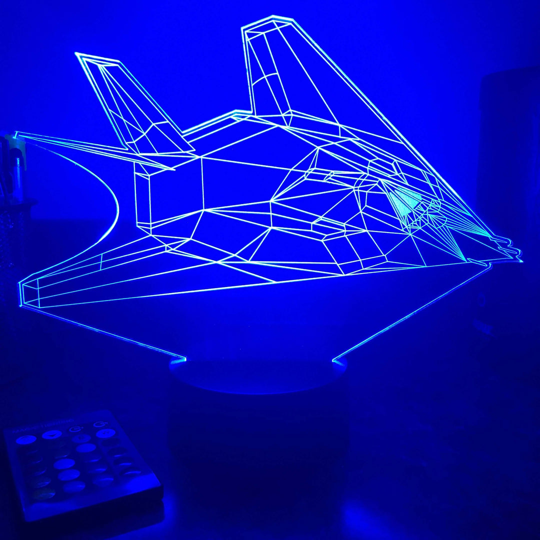 F-117 Nighthawk Stealth Bomber - 3D Optical Illusion Lamp - carve-craftworks-llc
