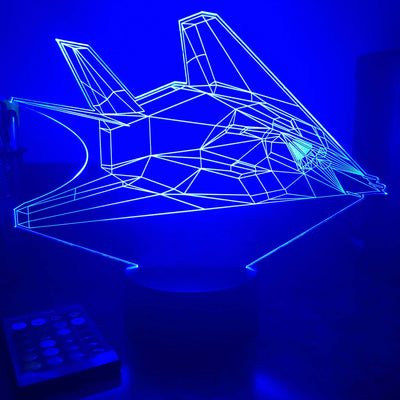 F-117 Nighthawk Stealth Bomber - 3D Optical Illusion Lamp - carve-craftworks-llc