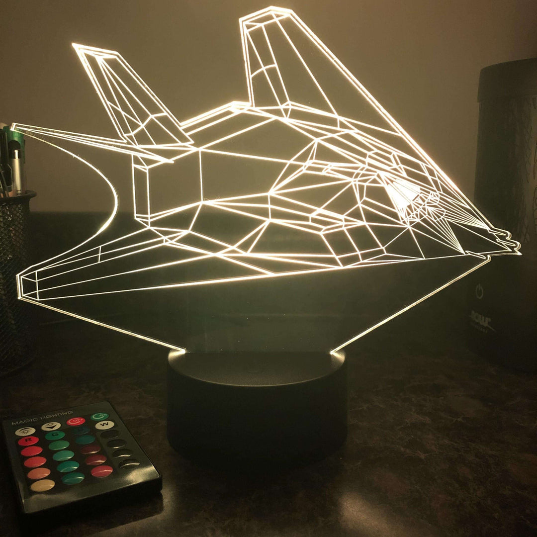 F-117 Nighthawk Stealth Bomber - 3D Optical Illusion Lamp - carve-craftworks-llc