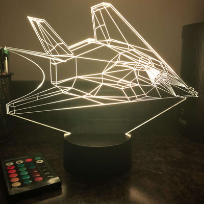 F-117 Nighthawk Stealth Bomber - 3D Optical Illusion Lamp - carve-craftworks-llc