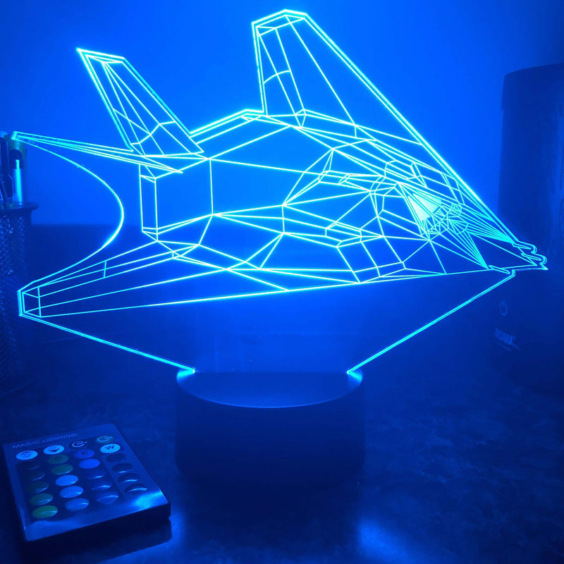 F-117 Nighthawk Stealth Bomber - 3D Optical Illusion Lamp - carve-craftworks-llc