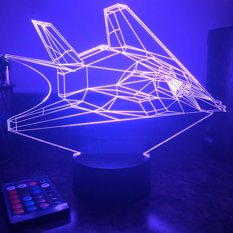 F-117 Nighthawk Stealth Bomber - 3D Optical Illusion Lamp - carve-craftworks-llc