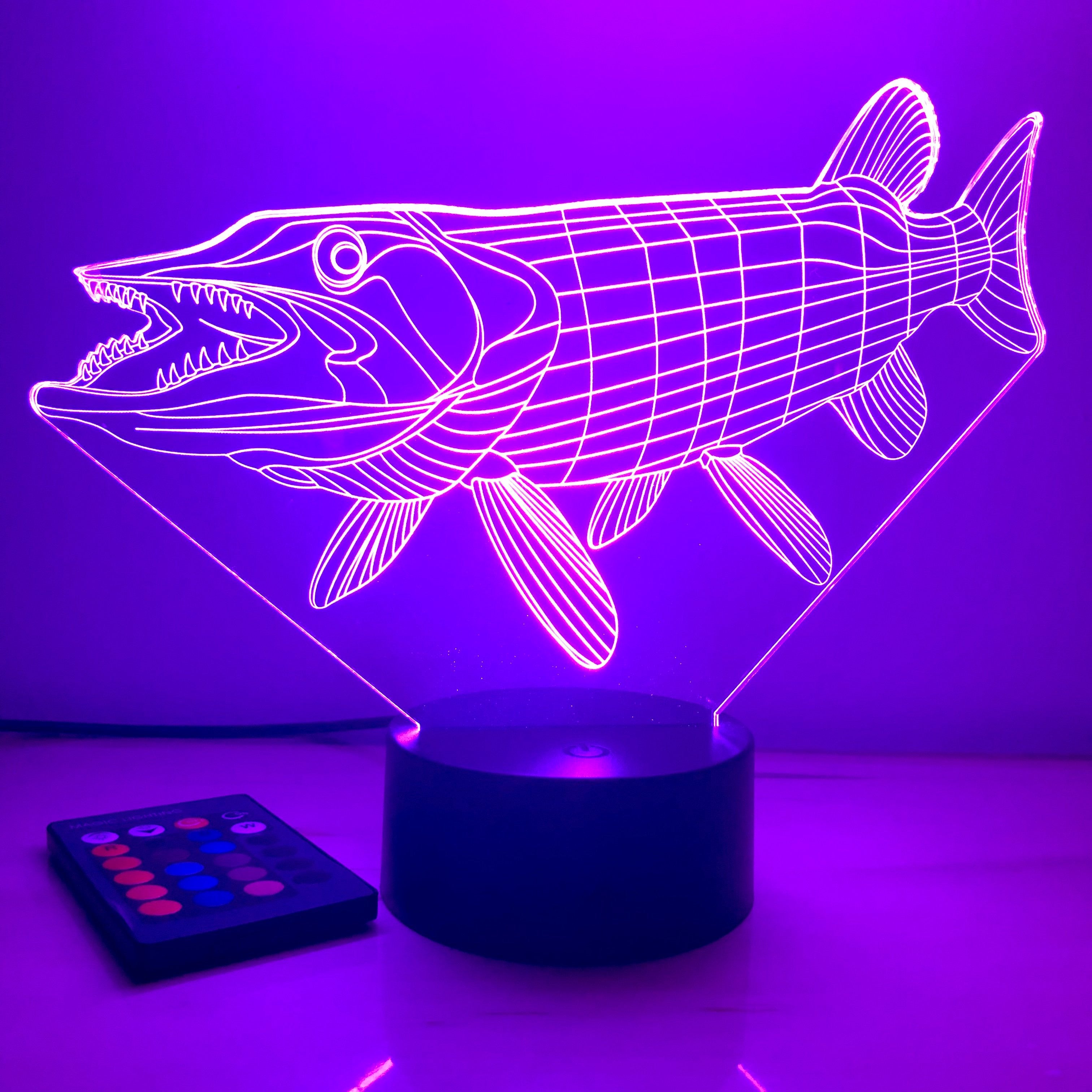 Musky Fish - Animal - 3D Optical Illusion Lamp – Carve Craftworks, LLC