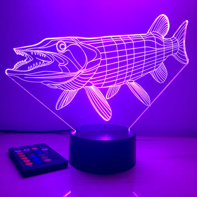 Musky Fish - Animal - 3D Optical Illusion Lamp - carve-craftworks-llc