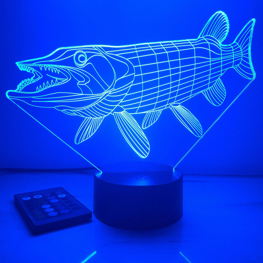 Musky Fish - Animal - 3D Optical Illusion Lamp - carve-craftworks-llc