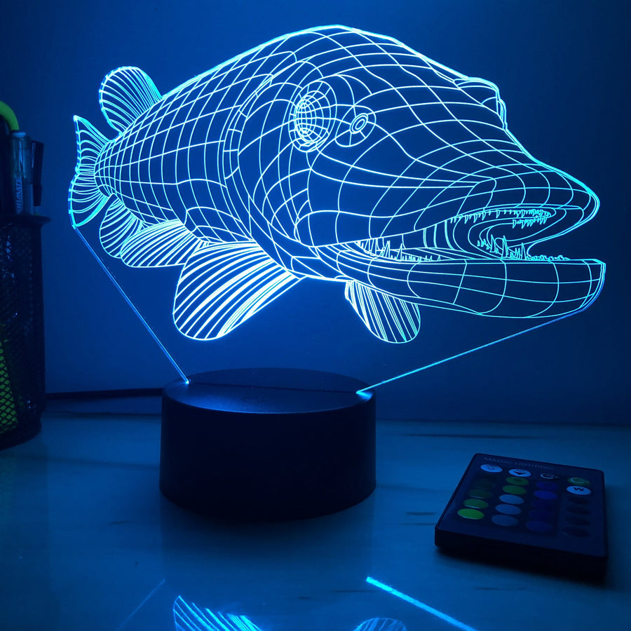 Northern Pike - Animal - 3D Optical Illusion Lamp - carve-craftworks-llc