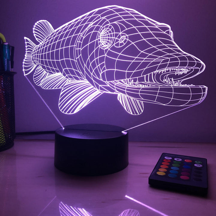 Northern Pike - Animal - 3D Optical Illusion Lamp - carve-craftworks-llc