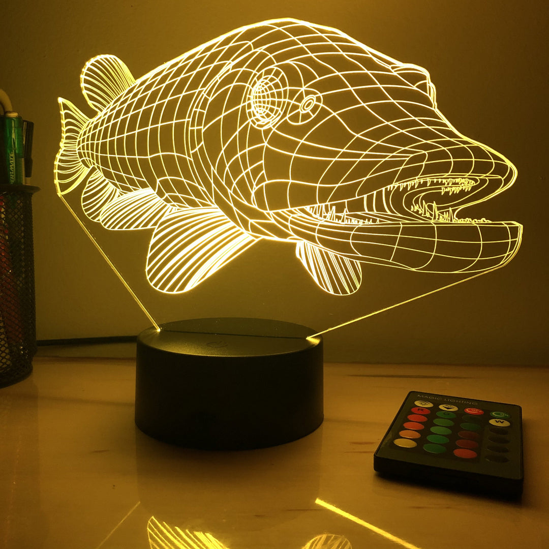 Northern Pike - Animal - 3D Optical Illusion Lamp - carve-craftworks-llc