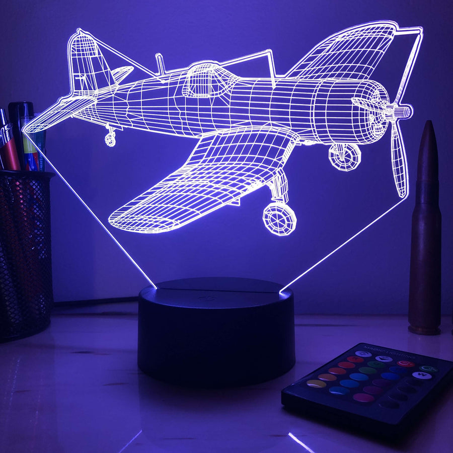 F4U Corsair Fighter Plane - 3D Optical Illusion Lamp - carve-craftworks-llc