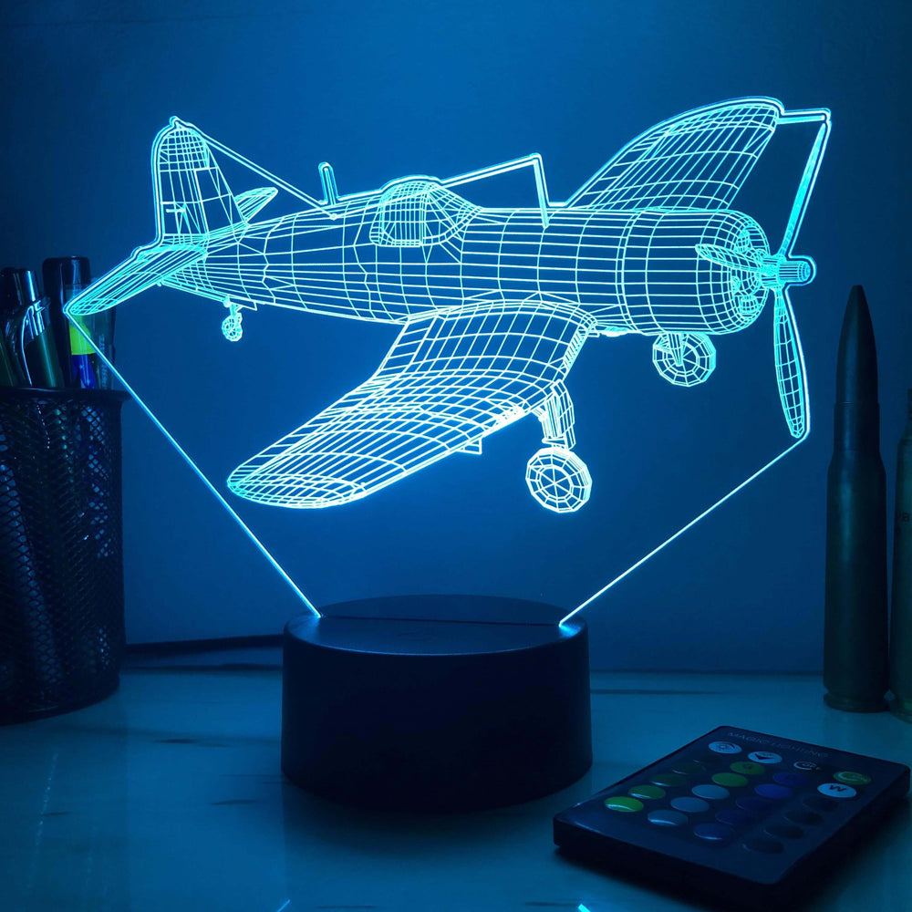 F4U Corsair Fighter Plane - 3D Optical Illusion Lamp - carve-craftworks-llc