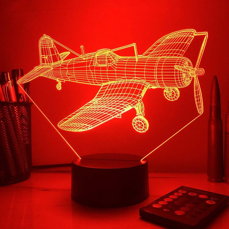 F4U Corsair Fighter Plane - 3D Optical Illusion Lamp - carve-craftworks-llc