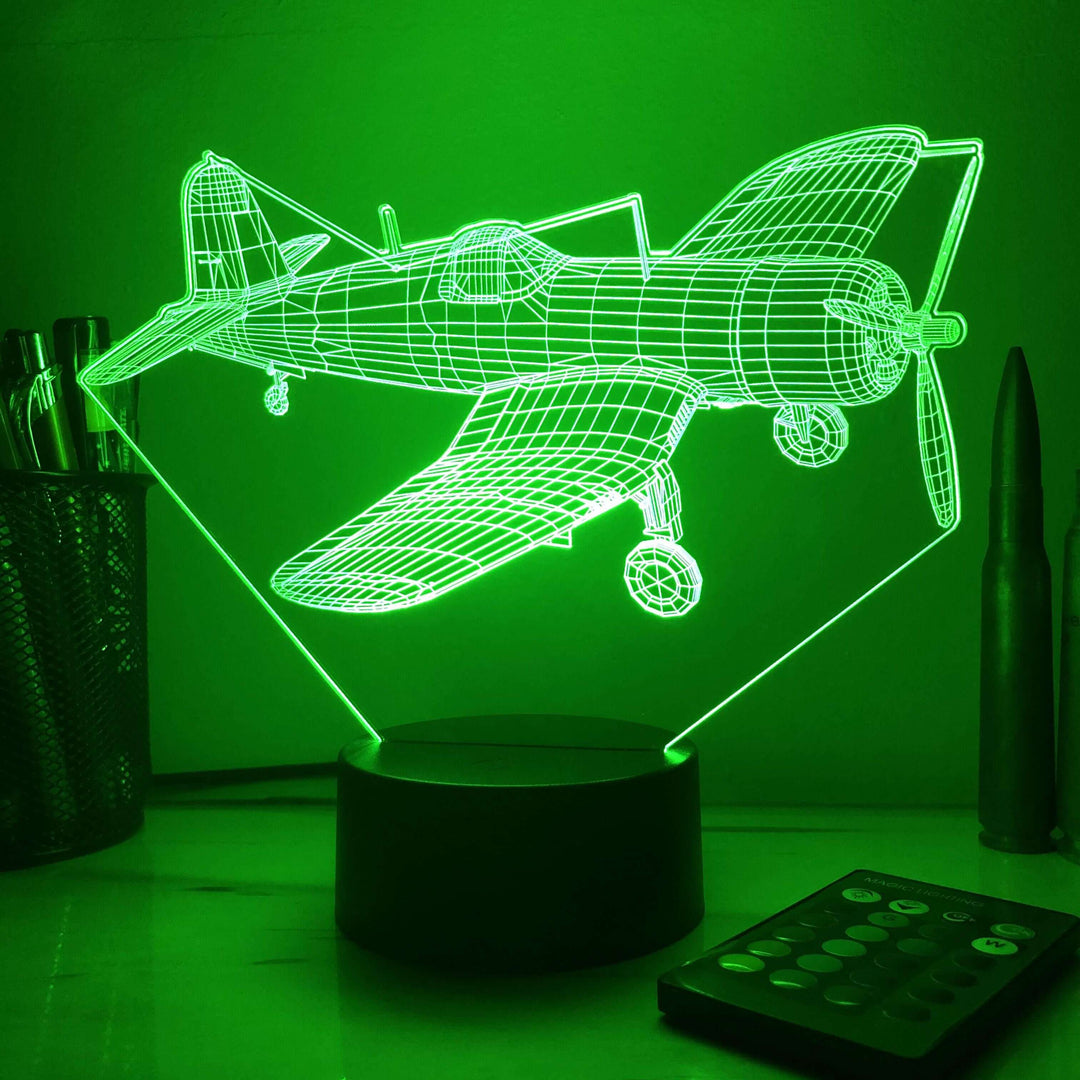 F4U Corsair Fighter Plane - 3D Optical Illusion Lamp - carve-craftworks-llc