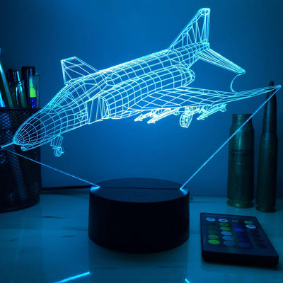 F-4 Phantom II Jet - 3D Optical Illusion Lamp - carve-craftworks-llc