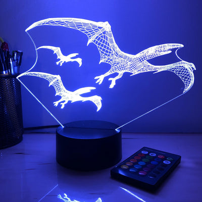 Pterodactyl Dinosaur Flock - 3D Optical Illusion Lamp - carve-craftworks-llc