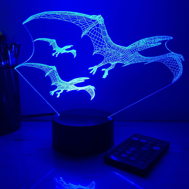 Pterodactyl Dinosaur Flock - 3D Optical Illusion Lamp - carve-craftworks-llc