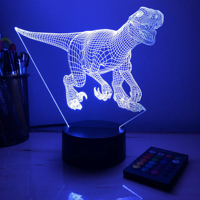 Utah Raptor Dinosaur - 3D Optical Illusion Lamp - carve-craftworks-llc