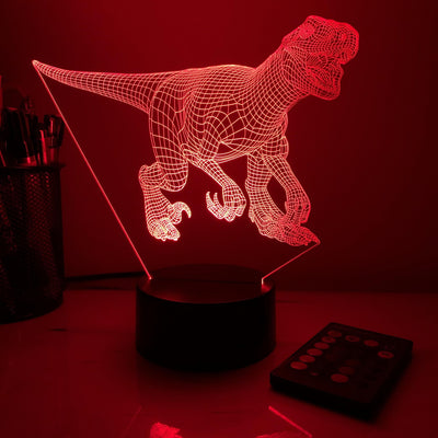 Utah Raptor Dinosaur - 3D Optical Illusion Lamp - carve-craftworks-llc