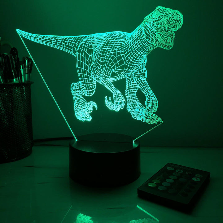 Utah Raptor Dinosaur - 3D Optical Illusion Lamp - carve-craftworks-llc