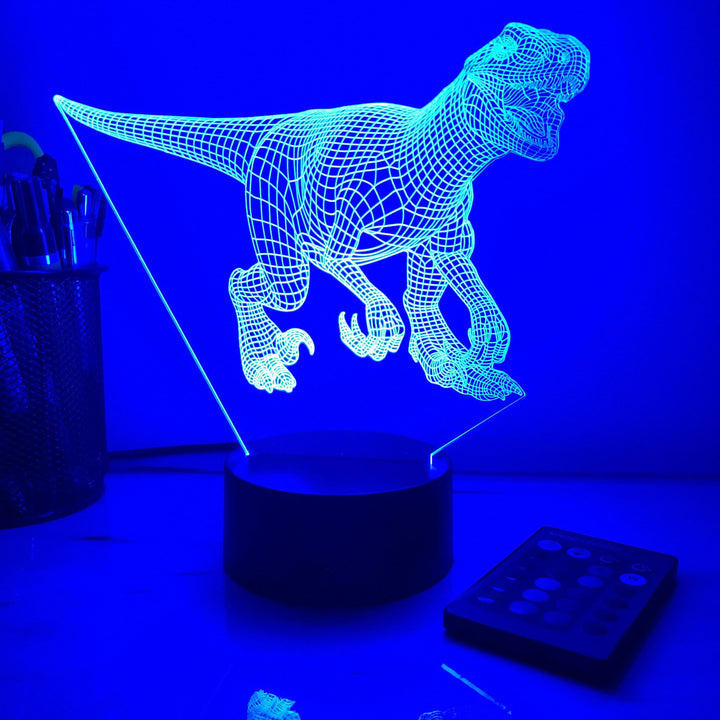 Utah Raptor Dinosaur - 3D Optical Illusion Lamp - carve-craftworks-llc