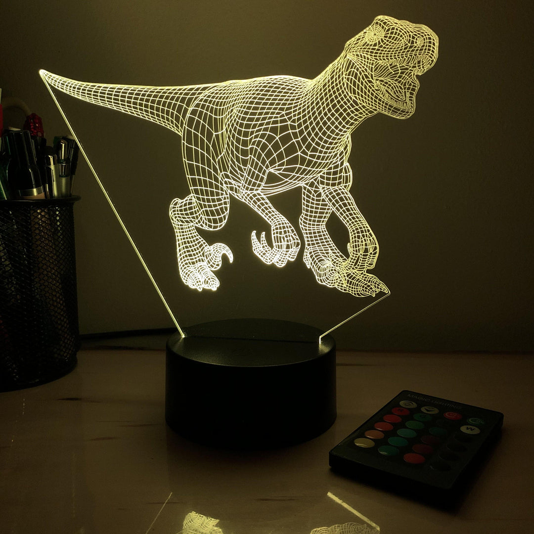 Utah Raptor Dinosaur - 3D Optical Illusion Lamp - carve-craftworks-llc