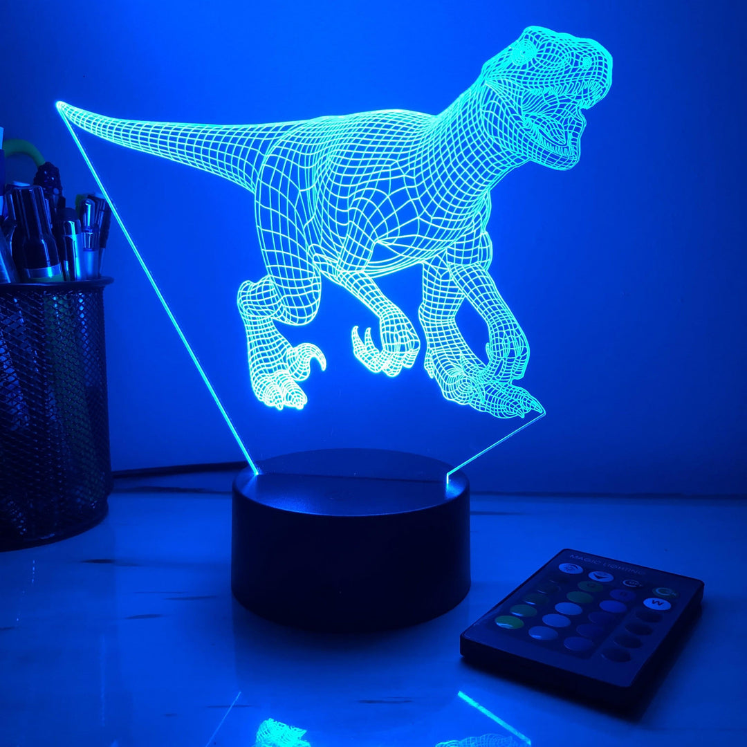 Utah Raptor Dinosaur - 3D Optical Illusion Lamp - carve-craftworks-llc