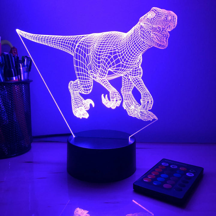 Utah Raptor Dinosaur - 3D Optical Illusion Lamp - carve-craftworks-llc