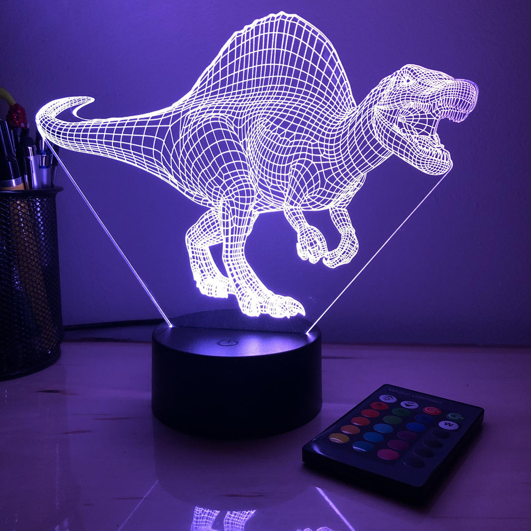 Spinosaurus Dinosaur - 3D Optical Illusion Lamp - carve-craftworks-llc